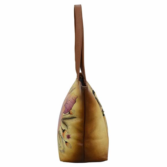Hand Painted Genuine Leather Large Tote - Rustic Bouquet :^) - Picture 4 of 5